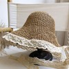 Anna-Kaci Women's Crochet Straw Hat with Lace Trim and Bow Detail - 3 of 4