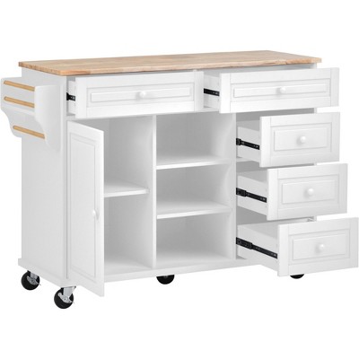 NicBex 5 Drawer Rolling Kitchen Island Cart with 1 Cabinet and 3 Open Shelves,Kitchen Island on Wheels with Towel Rack,Island Table for Kitchen