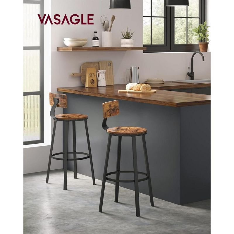 VASAGLE Bar Stools Set of 2, 28.7 Inches Barstools with Back, Counter Stools Bar Chairs with Backrest, Steel Frame, Easy Assembly, Industrial, 2 of 10