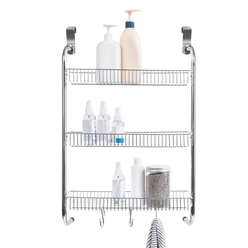 Juvale Metal Over The Door Hanging Organizer Rack for Pantry Bathroom Kitchen Cabinet with 3 Storage Baskets & Hooks, Up to 1.57" Thick, 5 of 12