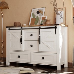 SinCiDo Farmhouse 48" Dresser w/4 Drawers & 2 Barn Doors, Chest of Drawers & Rustic TV Stand w/Adjustable Shelf for Living Room - 1 of 4