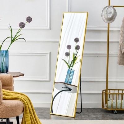 VYNXARIA 59 "x 15.7" Rectangular aluminum alloy metal frame wall mounted full body mirror, bathroom makeup mirror, bedroom, decorative mirror, Black