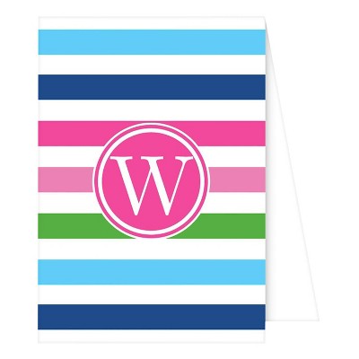 10ct Note Cards - Preppy Stripe Monogram - W