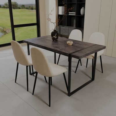 NicBex Dining Table Set for 4 Modern Kitchen Table with Black Wooden Tabletop, Metal Frame and 4 Suede Chairs for Kitchen