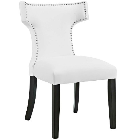 Curve Vinyl Vegan Leather Upholstered, Black Leather Dining Chairs With Nailhead Trim