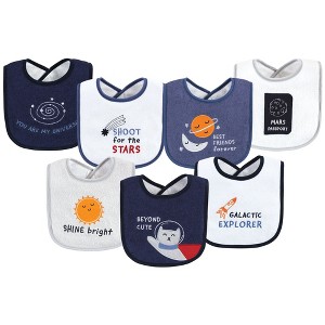 Hudson Baby Infant Boy Cotton Terry Drooler Bibs with Fiber Filling, Galactic Explorer, One Size - 1 of 4