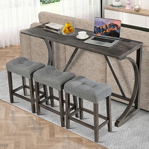 TiramisuBest 4 Piece Bar Table Set with Power Outlet USB Type C Port 3 Padded Stools Wooden Frame Rustic Faux Wood Grain - 1 of 4