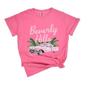 Simply Sage Market Women's Beverly Hills Retro Car Short Sleeve Garment Dyed Tee - 1 of 2