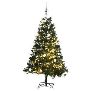 vidaXL Artificial Hinged Christmas Tree 59.1" with LEDs, Snowy Decor and Ornamental Christmas Balls in Beautiful Colors - 1 of 4