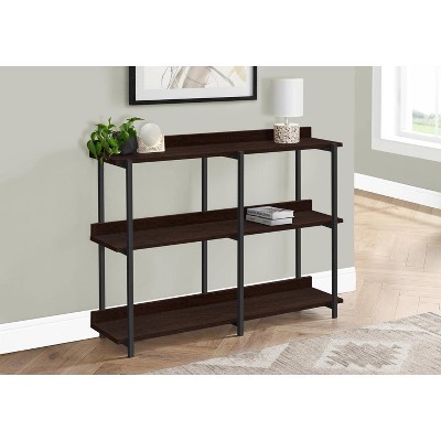Contemporary Black Metal and Dark Brown Wood Console Table with Storage