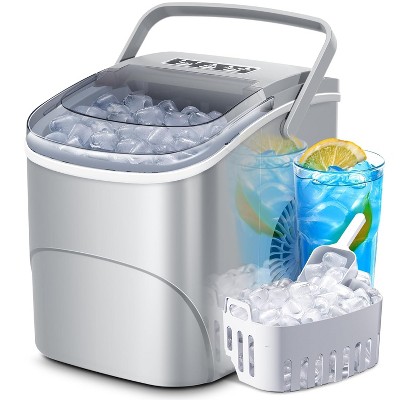 ZAFRO Ice Makers Countertop with Handle,26.5Lbs/24H,9 Cubes in 6 Mins,2 Sizes of Bullet Ice,Portable Machine with Self-Cleaning