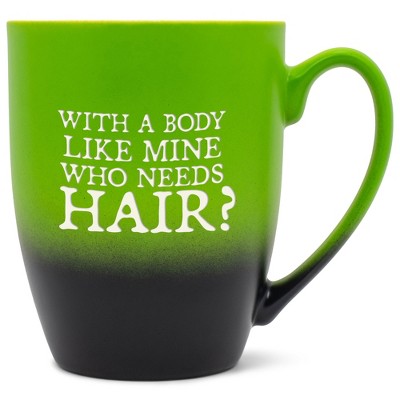Elanze Designs With A Body Like Mine Who Needs Hair Two Toned Ombre Matte Green and Black 12 ounce Ceramic Stoneware Coffee Cup Mug