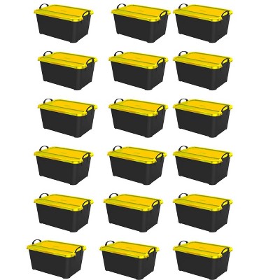 Life Story 55 Quart Plastic Stackable Storage Unit Bin, Black & Yellow (18 Pack)