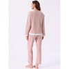 INSPIRE CHIC Women's Cotton Pajamas Waffle Long Sleeves Top and Pants with Pockets Lounge Sets - 4 of 4