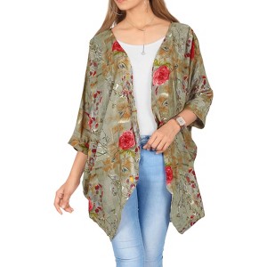 LA LEELA Women's Holiday Swimwear Coverups Summer Plus Size Open Front Holiday Beachwear Vacation Mini Bathing Suit Duster Cardigan - 1 of 4