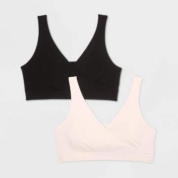 Women's Nursing 2pk Pullover Seamless Sleep Bra - Auden™ Black/Soft Petal Pink XS