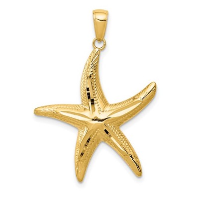Black Bow Jewelry 14k Yellow Gold 25mm Diamond Cut Starfish Pendant