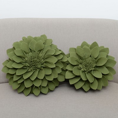 Green Felt Flower Shaped Throw Pillow
