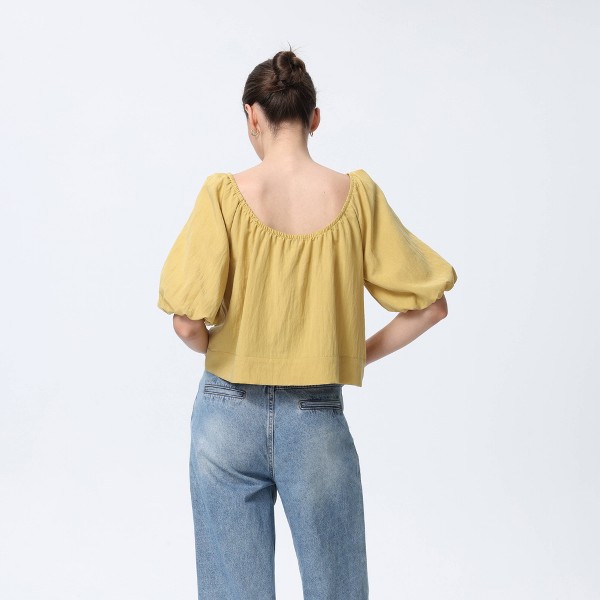 Blusa de Manga Corta con Espalda Descubierta y Efecto Globos para Mujer - A New Day™ 6