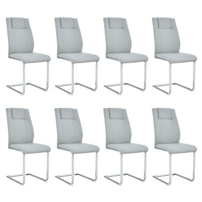 Set of 8 Faux Leather Dining Chairs with High Back and Chrome Legs,Modern Upholstered Chairs for Living Room-The Pop Home