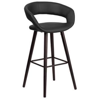 Flash Furniture Brynn Series 29'' High Contemporary Vinyl Rounded Back Barstool with Cappuccino Wood Frame