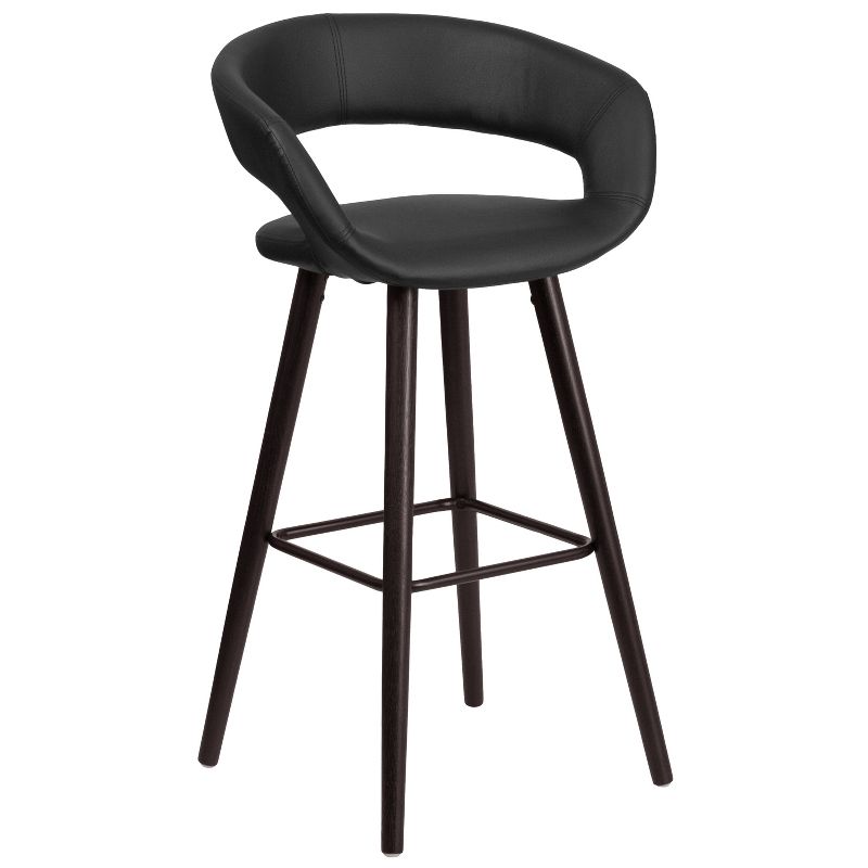 Flash Furniture Brynn Series 29'' High Contemporary Vinyl Rounded Back Barstool with Cappuccino Wood Frame, 1 of 11