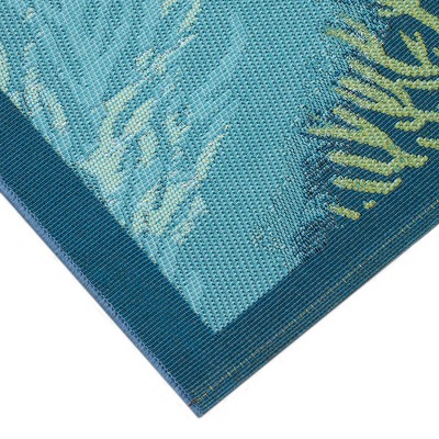 Blue Coral Garden Flat Woven Synthetic Indoor/Outdoor Rug