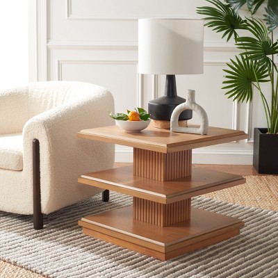 Natural Wood 3-Tier Square Accent Table with Ribbed Stand