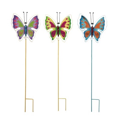 Transpac Kinetic Bright Butterfly Y/S Set of 3 Spring Home Decorations