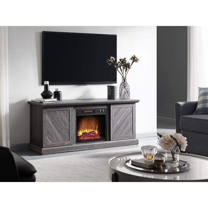 HearthPro Walden 56" W x 22.75" H x 15.5" D Electric Fireplace TV Stand - Weathered Gray, 2 of 6