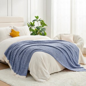 Snuggle Sac Reversible Throw Blanket Knitted Blanket Soft Bedding Blankets - 1 of 4