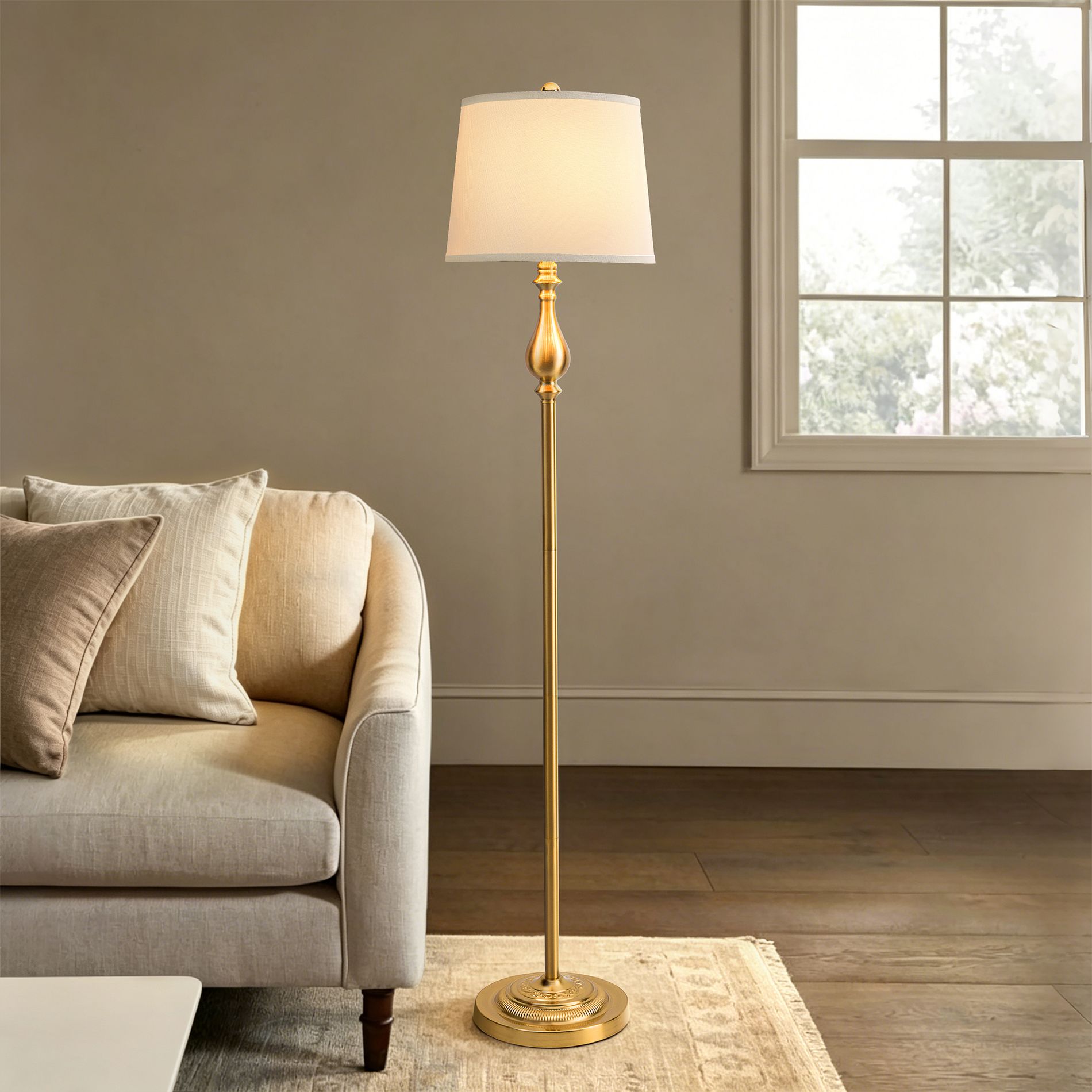 Maxax 63" Gold Metal Floor Lamp, 3-Way Vintage Standing Lamp for Living Room Bedroom,Bulbs Not Included