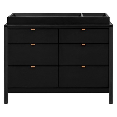 Black Pinewood 6-Drawer Dresser with Vegan Leather Pulls
