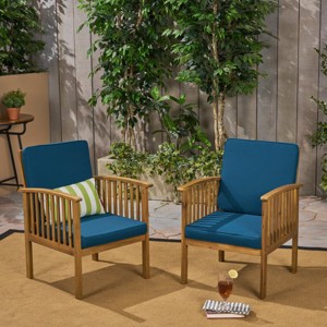 Set of 2 Wooden Accent Chairs with Cushions, Slatted Back Barrel Lounge Chairs for Living Room, Bedroom, or Patio Seating Area-Maison Boucle - 1 of 4