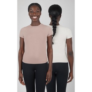 Yogalicious Womens 2 Pack Crew Neck Logan Fitted Short Sleeve Top - 1 of 4