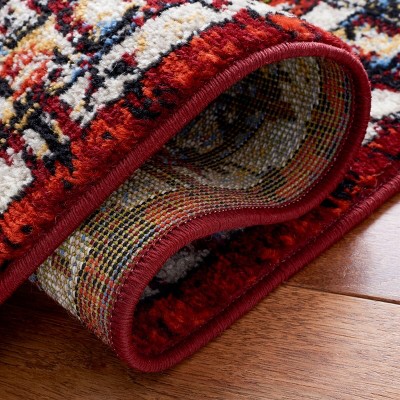 Red Synthetic Hand-knotted Round Area Rug