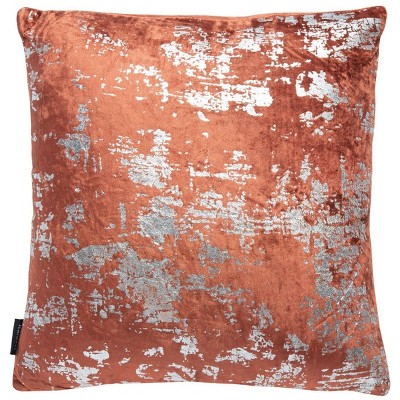 Burnt Orange Velvet Square Decorative Pillow with Silver Foil