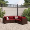 vidaXL 5 Piece Patio Lounge Set with Cushions Brown Poly Rattan - Brown and Red 3x Corner 2x Middle - 2 of 4