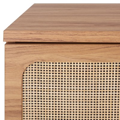 Oak 3-Drawer Chest with Rattan Mesh and Metal Pulls