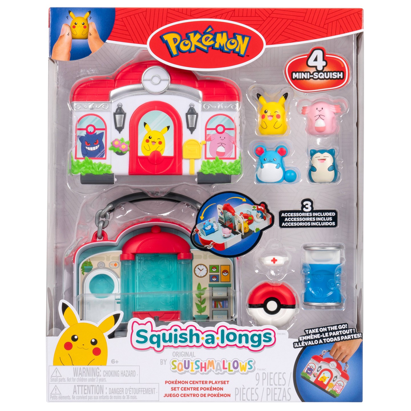 Детский игровой набор Pokemon Squish-a-longs Pokémon Center Playset (Pikachu, Chansey, Marill, Snorlax — фото 2