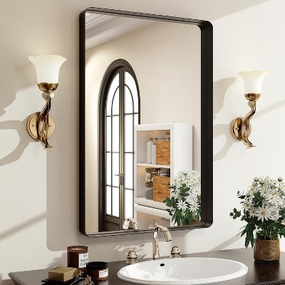 30x22 Inch Silver Bathroom Mirror, Aluminum Alloy Frame with Horizontal/Vertical Mount