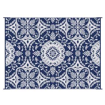 Outsunny 9' x 18' RV Outdoor Rugs - Carpet with Carrying Bag, Blue & White