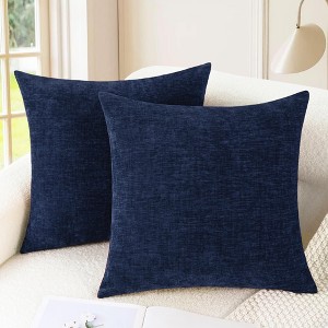 Throw Pillow Covers Decorative 18 X 18 Inches Pack of 2 Cozy Navy Blue Velvet Cushion Cases - 1 of 2
