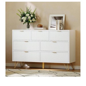 White Modern 47inch Wide Modern White Dresser For Bedroom  7 Drawer Dresser  Wooden Chest Of Drawer With Gold Metal Legs And Handles  Narrow Entrywa - 1 of 4