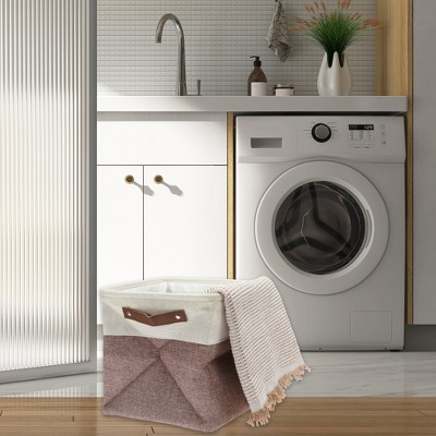 Foldable Beige and Pink Linen Multipurpose Laundry Basket