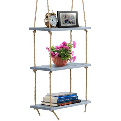Sorbus 3-tier wood hanging rope shelf for home and more