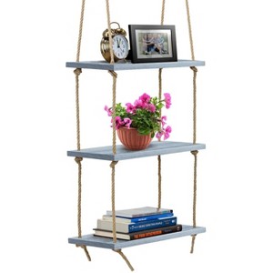 Sorbus 3-tier wood hanging rope shelf for home and more - 1 of 4