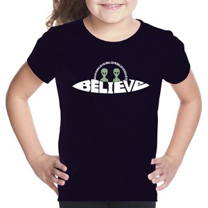LA Pop Art Believe UFO - Girl's Word Art T-Shirt - 1 of 4