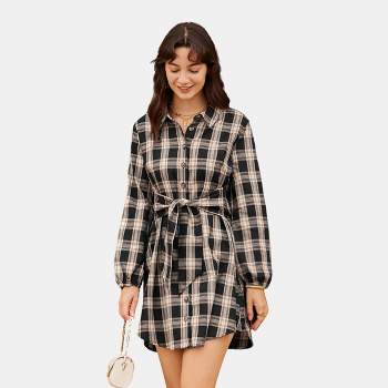 Women's Belted Plaid Mini Shirt Dress - Cupshe