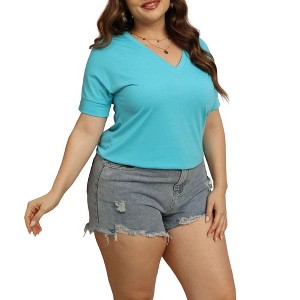 Coolmee Women Plus Size Summer Tops Casual V Neck T Shirts Fashion Loose Tees Fashion Short Sleeve Tunics Shirt - 1 of 4